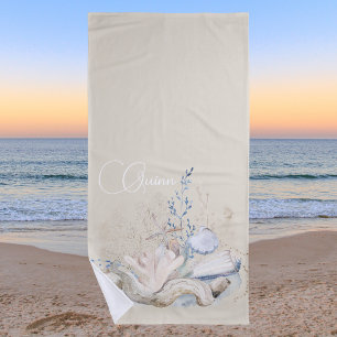 Modern Cool Cute Summer Tropical Watercolor Beach Towel