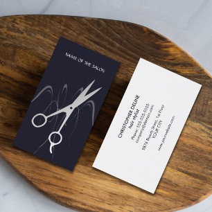 Modern Cool Dark Blue Silver Scissor Hair Stylist Business Card