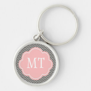 Modern, cool, dark coffee and grey chevron key ring