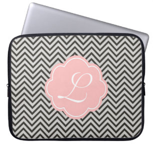 Modern, cool, dark coffee and grey chevron laptop sleeve