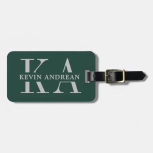 Modern Cool Emerald Green Monogram Luggage Tag