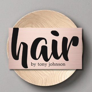 Modern Cool Faux Rose Gold Black Hair Stylist Business Card
