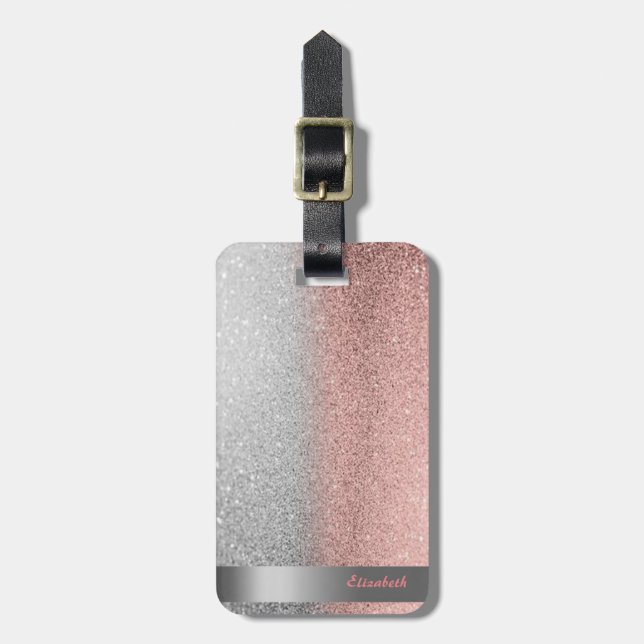 Modern Cool  Glitter Bokeh Ombre Stripe Luggage Tag (Front Vertical)
