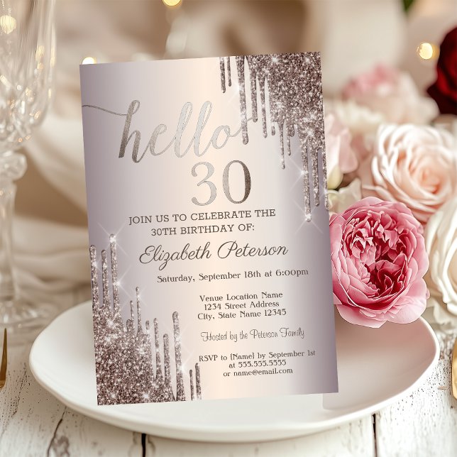 Modern Cool Glitter Drips 30th Birthday  Invitation (Creator Uploaded)