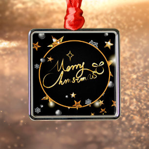 Modern Cool Gold Black Metallic Merry Christmas Metal Tree Decoration