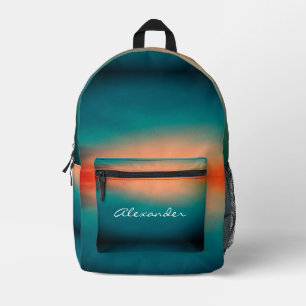 Modern Cool Gradient Teal To Orange Name Printed Backpack
