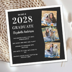 Modern Cool Graduate Fun Facts 3 Photo Graduation Napkin