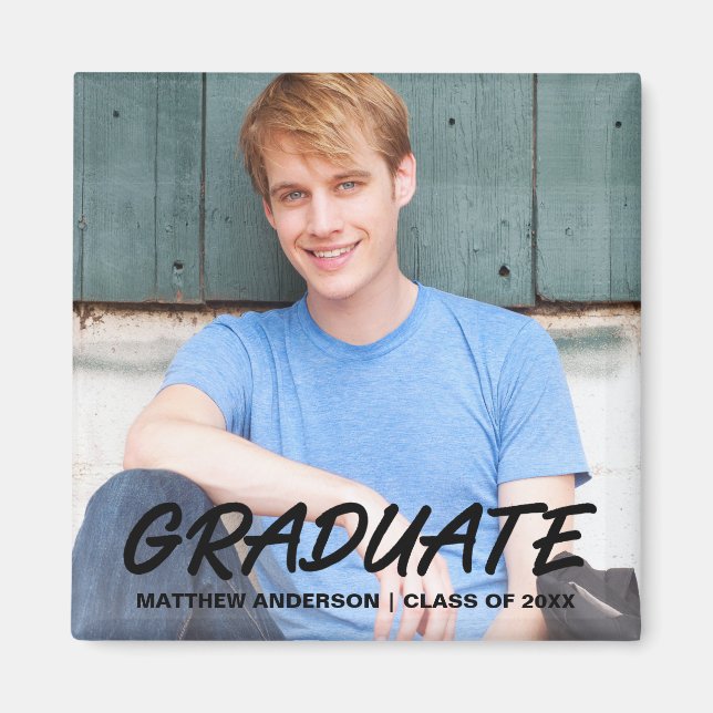 Modern Cool Graduation Announcement Photo Square Magnet (Front)