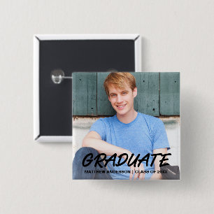 Modern Cool Graduation Photo Announcement 15 Cm Square Badge