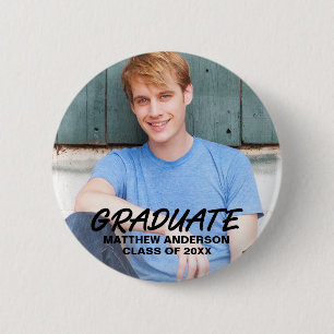 Modern Cool Graduation Photo Announcement Round 6 Cm Round Badge