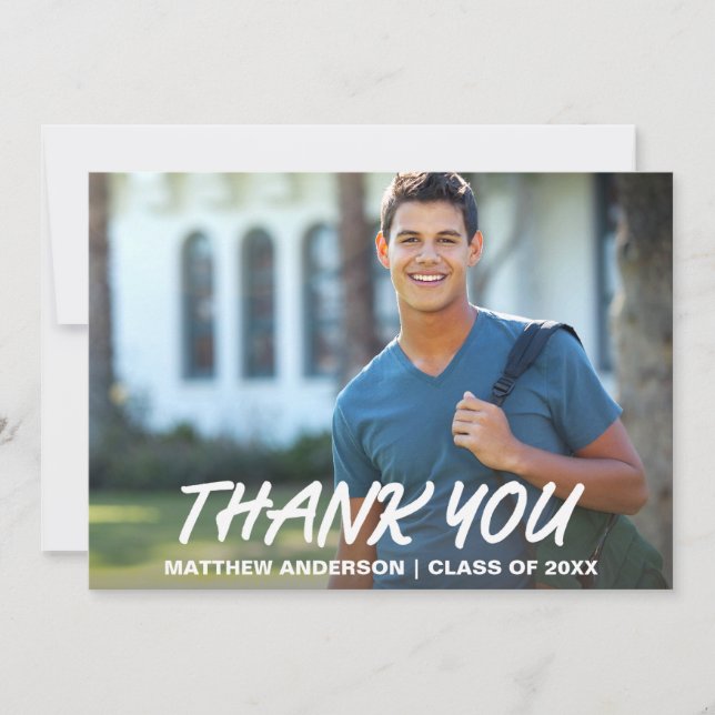 Modern Cool Graduation Thank You Card W (Front)