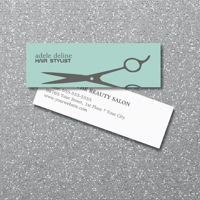 Modern Cool Grey Scissor Blue Hair Stylist Mini Business Card (Creator Uploaded)