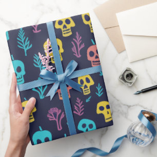 Modern Cool Halloween Night Colourful Skull Patter Wrapping Paper