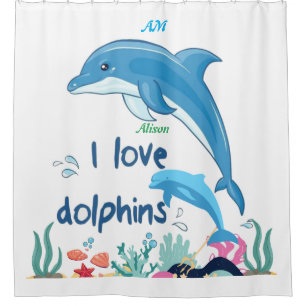 Modern  Cool I Love Dolphins Quotes Name Monogram  Shower Curtain