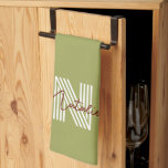 Modern cool initial and script text olive green tea towel<br><div class="desc">Stylish text with natural colour for minimalist fans.</div>