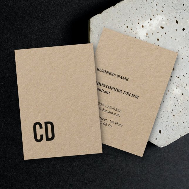 Modern Cool Kraft Black Monogram Consultant Business Card (Creator Uploaded)