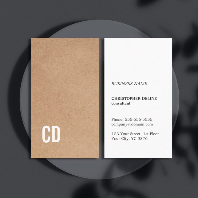 Modern Cool Kraft Paper Brown Monogram Consultant Business Card (Creator Uploaded)