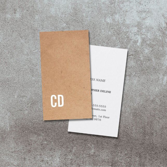 Modern Cool Kraft Paper Brown Monogram Consultant Business Card (Creator Uploaded)
