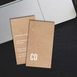 Modern Cool Kraft Paper White Monogram Consultant Business Card