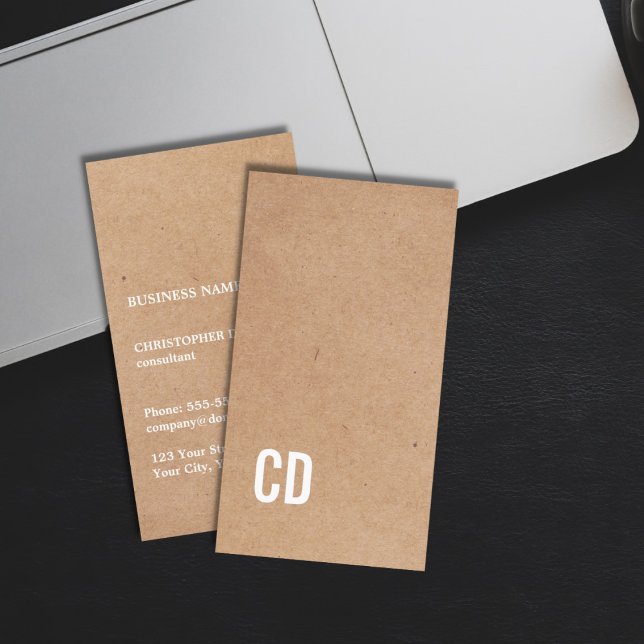 Modern Cool Kraft Paper White Monogram Consultant Business Card (Creator Uploaded)