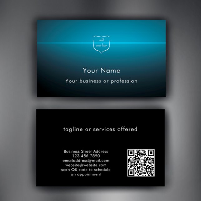 Modern Cool Logo QR Code Technology Professional Business Card (Personalize these cool blue light burst professional business card template. Add logo & QR code.
)