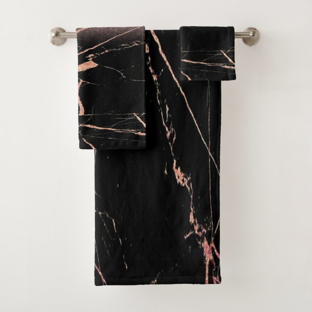 Modern  Cool Marble Stone, Rose Gold Glitter Bath Towel Set (Insitu)