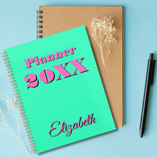 Modern Cool Neon Teal Pink Weekly and Monthly 2025 Planner