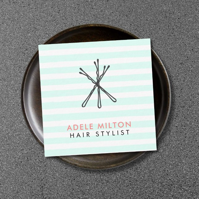 Modern Cool Pastel Bobby Pins Hair Salon Square Business Card (Creator Uploaded)