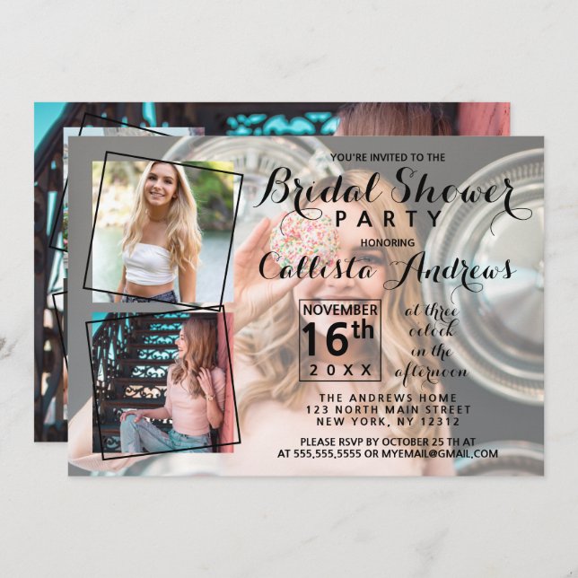 Modern Cool Photo Collage Bridal Shower Invitation (Front/Back)