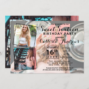 Modern Cool Photo Collage Sweet 16 Birthday Invitation