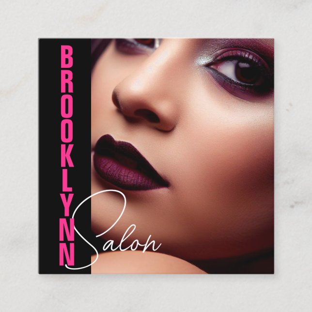 Modern Cool Photo Image Template Girly Pink Slogan Square Business Card (Front)