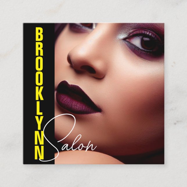 Modern Cool Photo Image Template Yellow Slogan Square Business Card (Front)