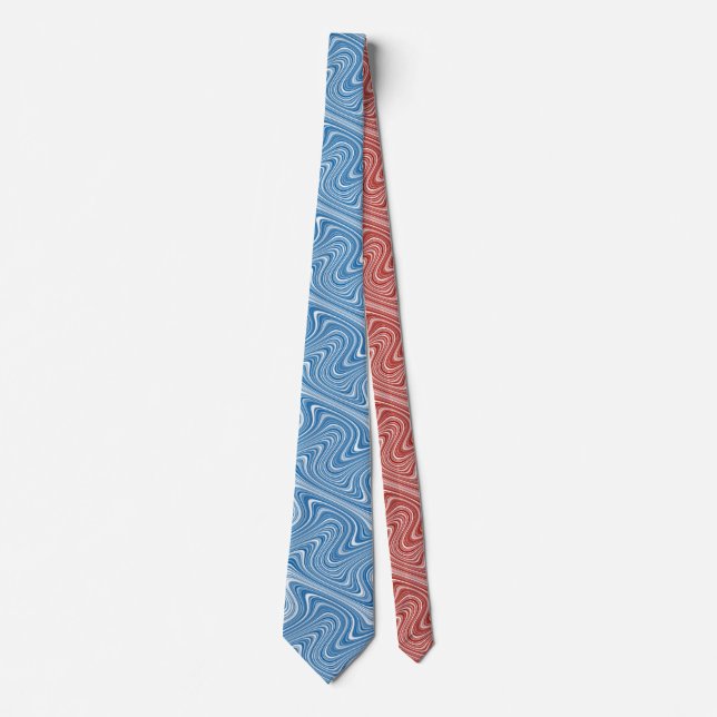 Modern Cool Red/Blue White Grey Curvy Line Pattern Tie (Front)