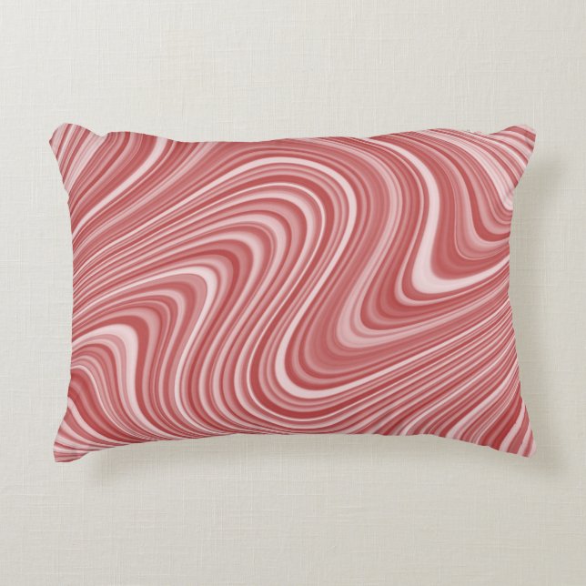 Modern Cool Red White Grey Curvy Line Pattern Decorative Cushion (Front)