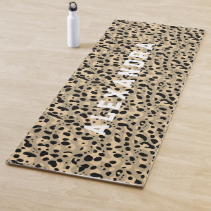 Modern Cool Sand Beige Leopard Pattern And Name Yoga Mat