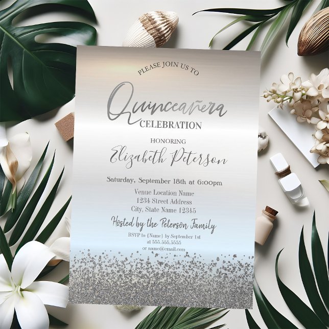 Modern Cool Silver Diamonds Quinceañera Invitation (Creator Uploaded)