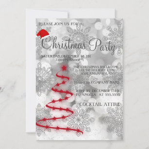 Modern, Cool Silver, Red Christmas Tree Invitation
