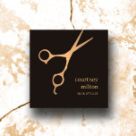 Modern Cool Simple Black Faux Gold Hair Stylist Square Business Card<br><div class="desc">Modern customizable business card template with dark grey background and cool FAUX gold scissor pattern. Modern and unique design. Perfect for hair stylist,  hairdresser or hair salons.</div>