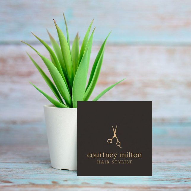 Modern Cool Simple Black Faux Gold Hair Stylist Square Business Card (Creator Uploaded)