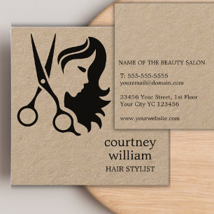Modern Cool Simple Black Kraft Hair Stylist  Square Business Card