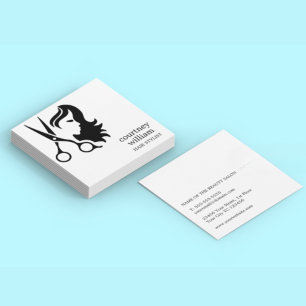 Modern Cool Simple Black White Hair Stylist  Square Business Card