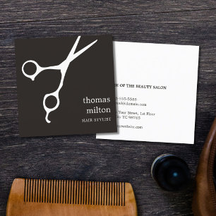Modern Cool Simple Black White Hair Stylist Square Business Card