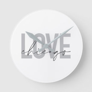 Modern,cool, simple, minimal, design Love Chicago Round Clock