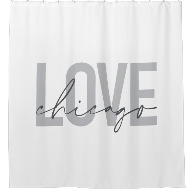 Modern,cool, simple, minimal, design Love Chicago Shower Curtain (Front)