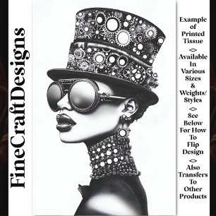 Modern Cool Steampunk Woman B&W AC8 Decoupage Tissue Paper