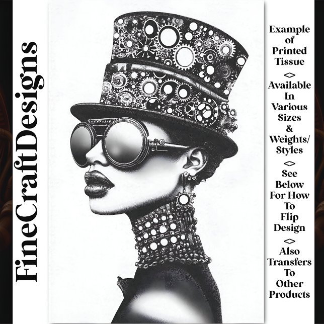Modern Cool Steampunk Woman B&W AC8 Decoupage Tissue Paper (Creator Uploaded)
