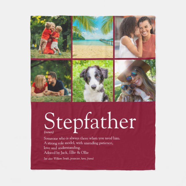 Modern Cool Stepfather Stepdad Photo Collage Fleece Blanket (Front)