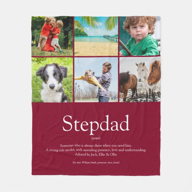 Modern Cool Stepfather Stepdad Photo Collage Fleece Blanket (Front)