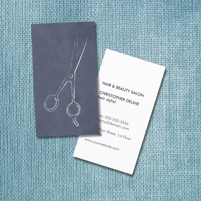 Modern Cool Textured Blue Scissor Hair Stylist Business Card (Creator Uploaded)
