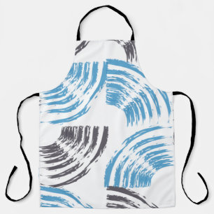 Modern, cool, trendy blue abstract brush strokes apron